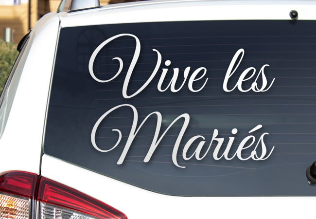 Stickers pour voiture des mariés Banderole Couleur Blanc Taille du  stickers Petit format