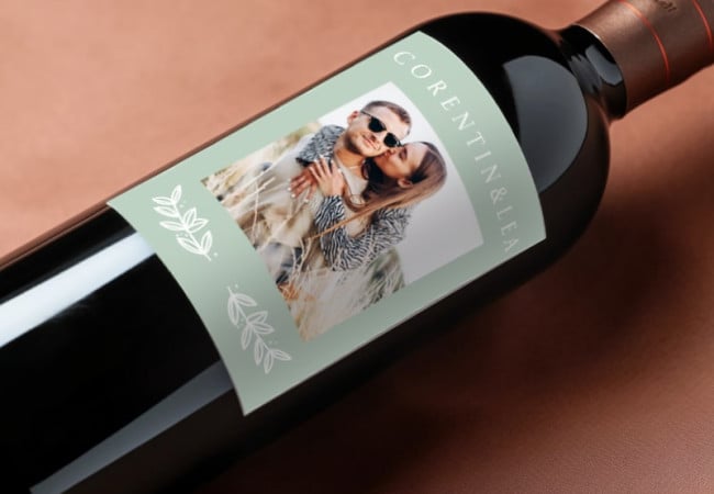 Étiquette bouteille mariage vin Romantique Kraft, Vin