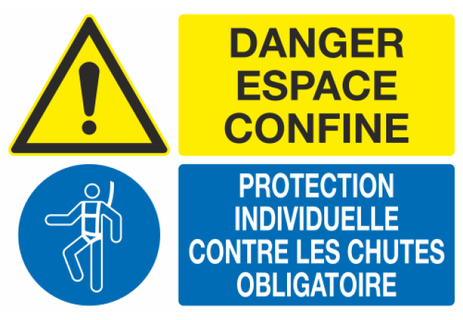 Panneau Danger espace confiné protection contre chute obligatoire