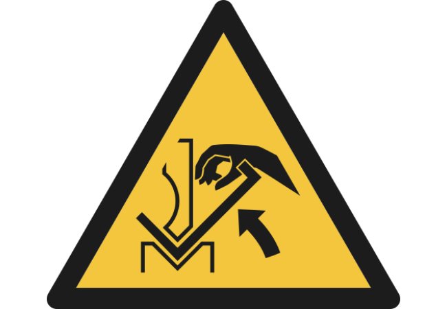 W031- ISO 7010 - Panneau Danger, Écrasement de la main entre une presse plieuse et le matériau