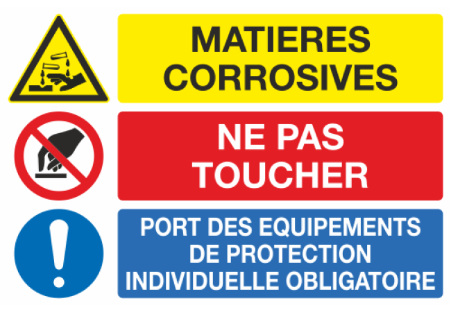 Panneau Matières corrosives ne pas toucher port d'équipement de protection